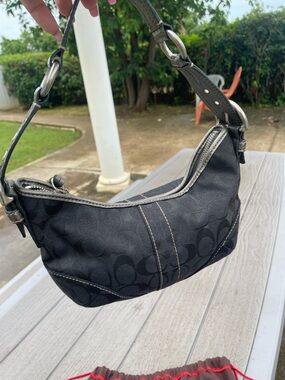 Coach Y2K Black Signature Python Mini Shoulder Bag with Silver Accents